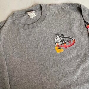 Vintage Disney Store Mickey Mouse Long Sleeve Shirt Gray Spellout Sleeve Size L‎